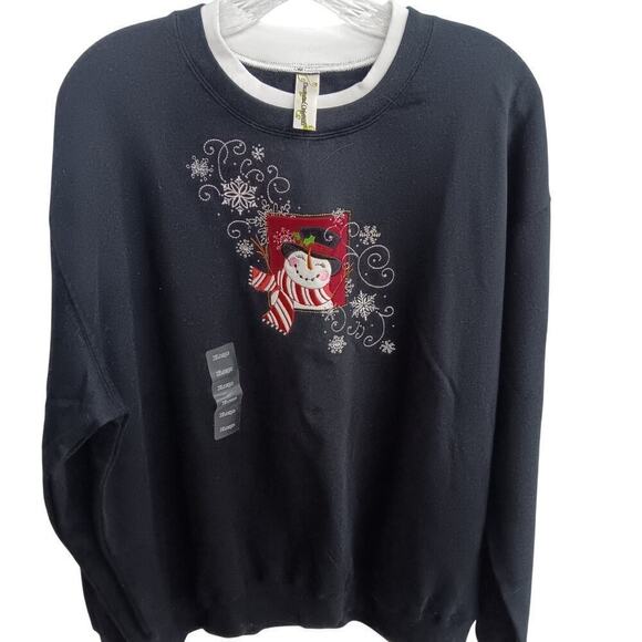NWT Decorated Originals XL Snowman Applique Black Sweatshirt - Picture 1 of 4
